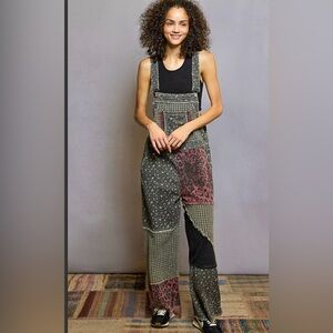 POL Women's Patchwork Overalls - Black & Charcoal.
